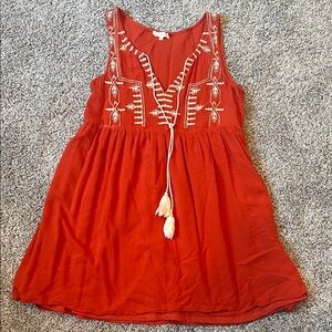 Orange Embroidered Sleeveless Dress